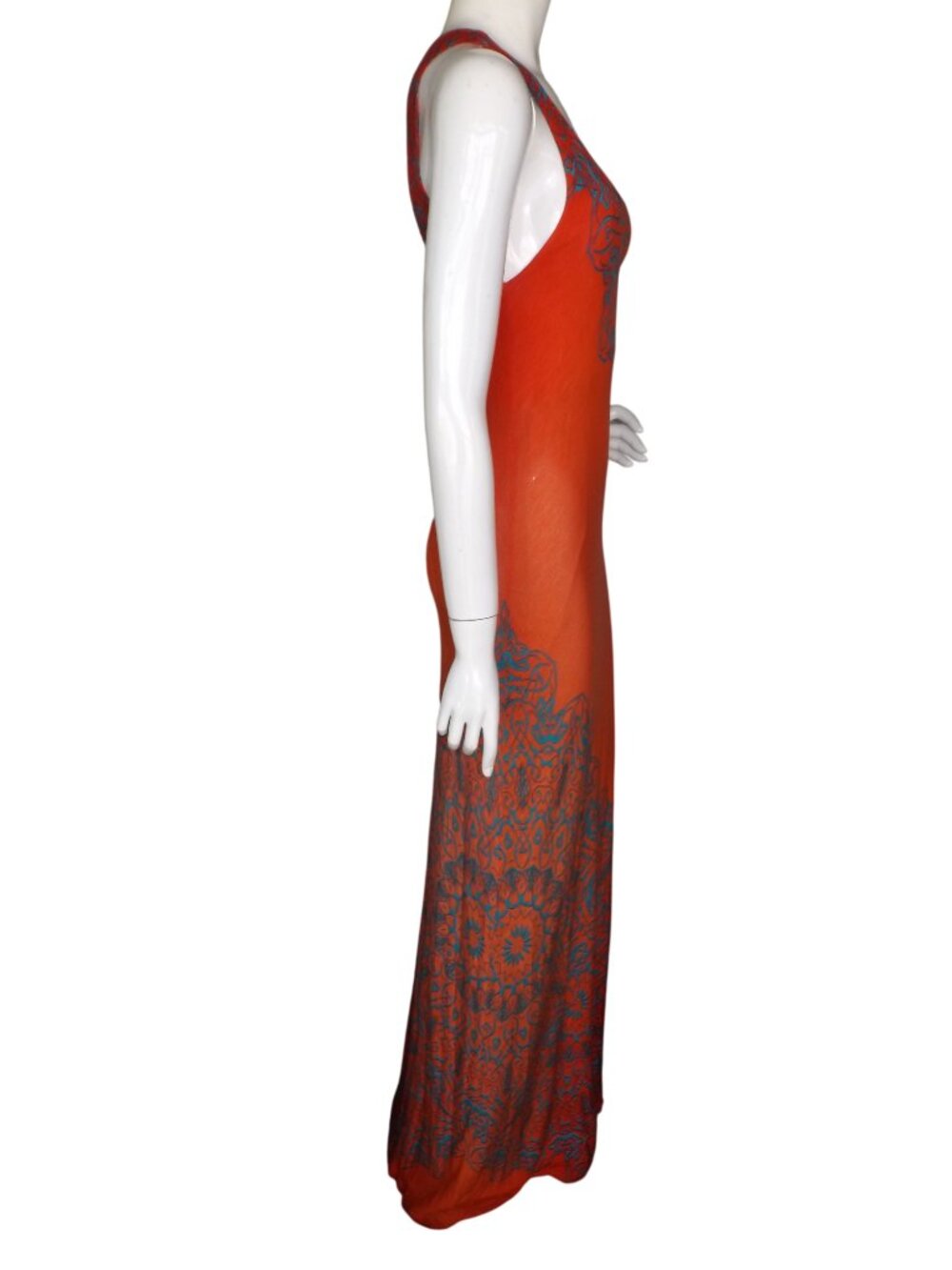 TOMMY BAHAMA Maxi Tank Dress, M, Red-Orange/Teal swirl pattern,Rayon, Scoop neck - Picture 6 of 12